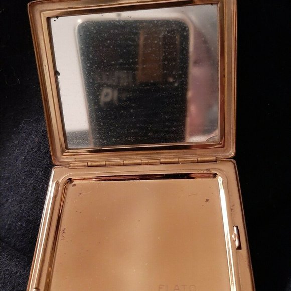 Vintage signed Classic FLATO square compact mirror gold Jewelled Carriage 40s - Picture 4 of 4